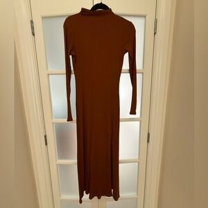 & Other Stories Long-Sleeve Ribbed Maxi Dress in Chestnut Brown